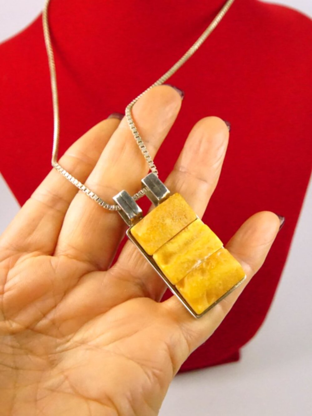 Untreated Amber 925 Silver Pendant With 17" Sterling Boxed Chain